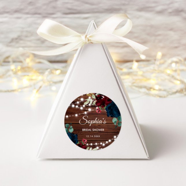 Marsala & Navy Flowers Rustic Bridal Shower  Classic Round Sticker (Creator Uploaded)