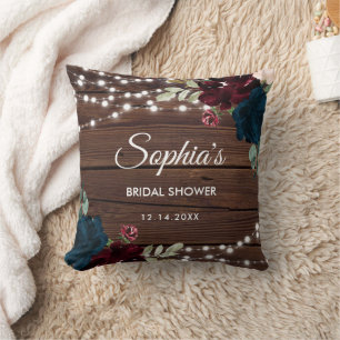 Marsala & Navy Flowers Rustic Bridal Shower  Cushion