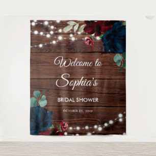 Marsala & Navy Flowers Rustic Bridal Shower Tapestry