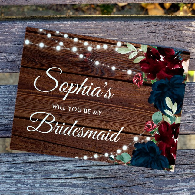 Marsala & Navy Flowers Rustic Bridesmaid Proposal  Postcard (Creator Uploaded)