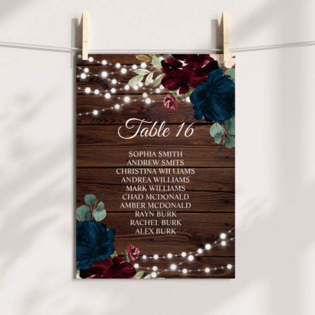 Marsala & Navy Flowers Rustic Seating Chart 16 Invitation (Creator Uploaded)