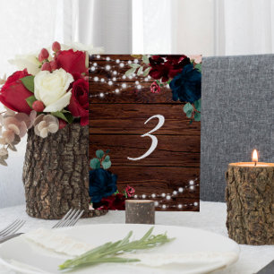 Marsala & Navy Flowers Rustic Wood Table 3 Wedding Table Number