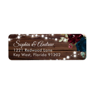 Marsala & Navy Flowers Rustic Wood Wedding Address