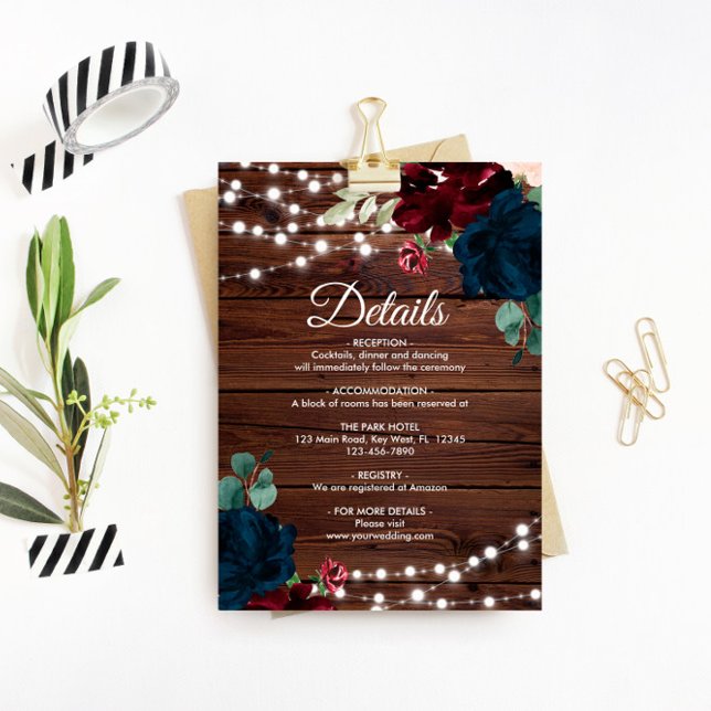 Marsala & Navy Flowers Wedding Details Enclosure (Creator Uploaded)