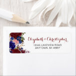 Marsala Navy Personalised Floral Return Address<br><div class="desc">A marsala and navy blue floral arrangement decorates this wedding return address label. The bride and groom's names appear in elegant marsala script font,  with the address below in black sans serif.</div>