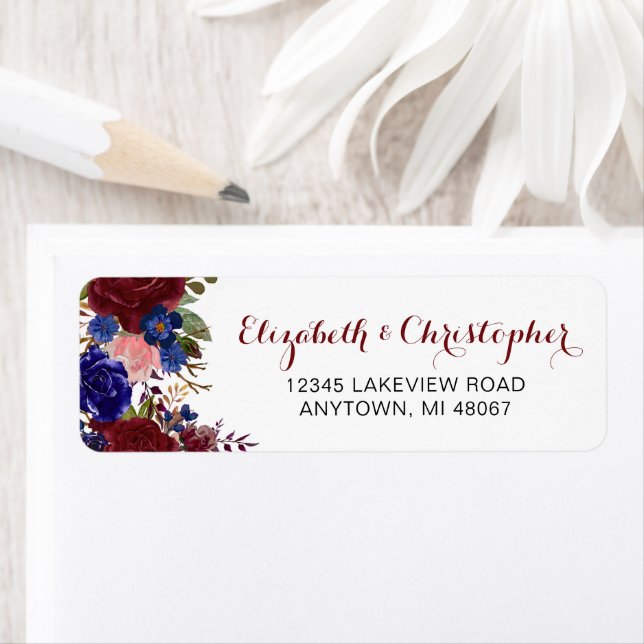 Marsala Navy Personalised Floral Return Address (Insitu)