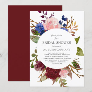 Marsala Navy Pink Floral Circle Bridal Shower Invitation