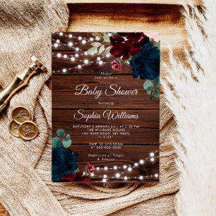 Marsala & Navy Rustic Wood Baby Shower Invitation
