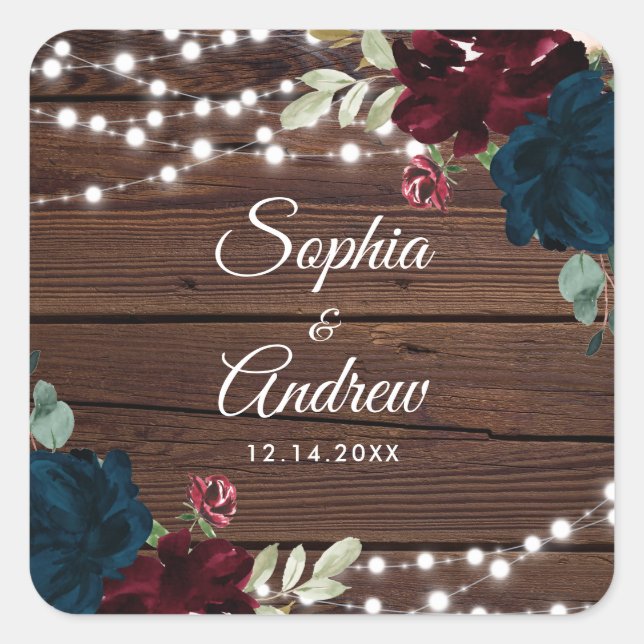Marsala & Navy Rustic Wood Wedding Envelope Seals (Front)