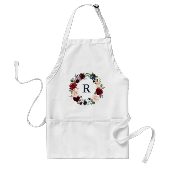 Marsala & Navy Shabby Chic Floral Cooking Baking Standard Apron (Front)