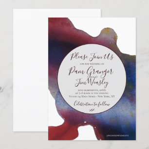 Marsala & Navy Watercolor Wedding Invitation