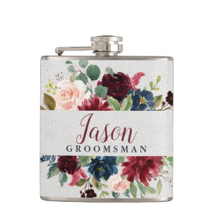 Marsala & Navy Wedding Day Groomsman Personalised Hip Flask
