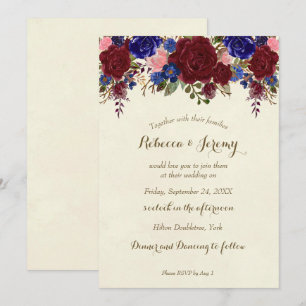 marsala navy wedding invitation modern floral