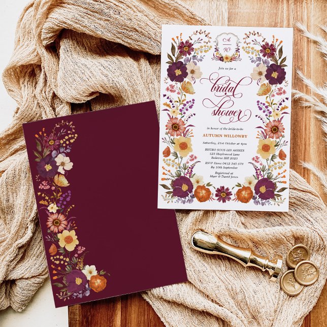 Marsala Orange Fall Floral Crest Bridal Shower Invitation (Creator Uploaded)