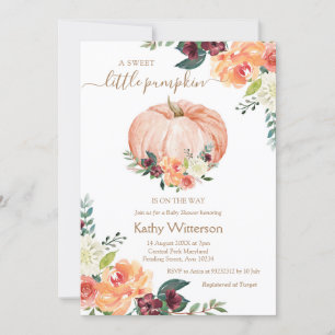 Marsala Orange Floral Pumpkin Baby Shower Invitation