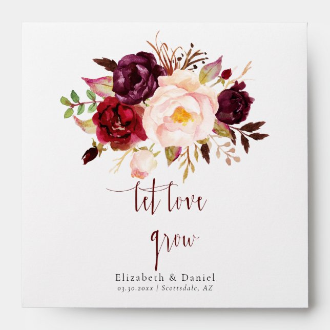 Marsala Peony Boho Wedding Favour Gift Seed Packet Envelope (Front)