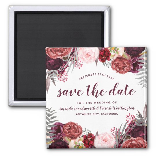 Marsala Peony Fall Wedding Save The Date Magnets Zazzle Co Uk