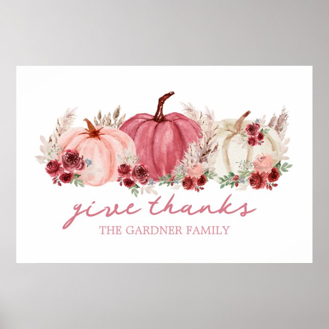 Marsala Pink Burgundy Fall Pumpkins Name Poster (Front)