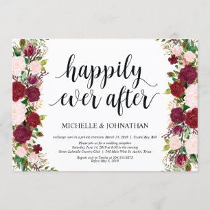 Marsala pink floral Happily ever after, Elopement Invitation