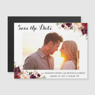 Marsala Pink Floral Photo Save The Date Magnets