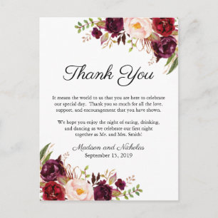 Marsala & Pink Floral Place Setting Thank You Card