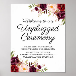 Marsala & Pink Floral Unplugged Ceremony Sign