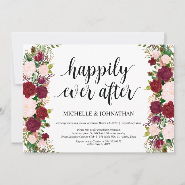 Marsala pink floral wedding Elopement Reception Invitation (Front)