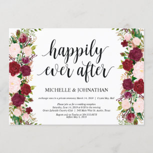 Marsala pink floral wedding Elopement Reception Invitation