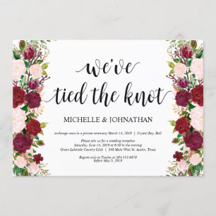 Marsala pink floral wedding Elopement Reception Invitation