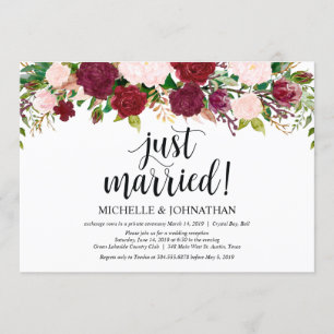 Marsala Pink floral Wedding Elopement Reception Invitation