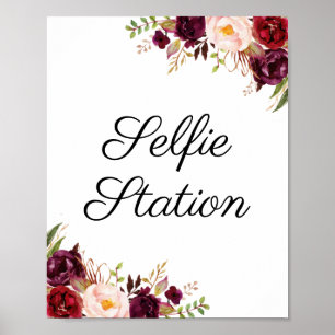 Marsala & Pink Floral Wedding Selfie Station Sign