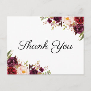 Marsala & Pink Floral Wedding Thank You Postcards