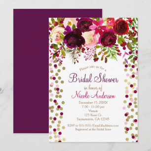 Marsala Pink Flowers Floral Bridal Shower Elegant Invitation