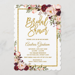 Marsala Pink Gold Floral Bridal Shower Invite