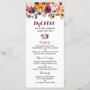Marsala Pink Orange Botanical Garden Wedding Menu