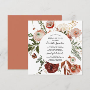 Marsala Pink Orange Floral Bridal Shower Invitation