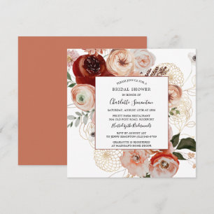 Marsala Pink Orange Floral Bridal Shower Invitation