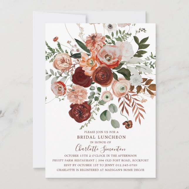 Marsala Pink Terracotta Floral Bridal Luncheon Inv Invitation (Front)