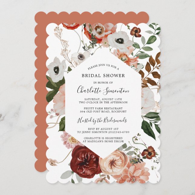 Marsala Pink Terracotta Floral Bridal Shower Invitation (Front/Back)