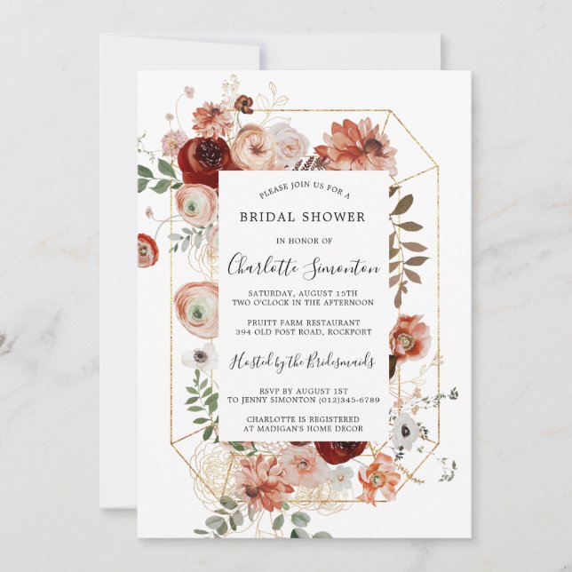 Marsala Pink Terracotta Floral Bridal Shower Invitation (Front)