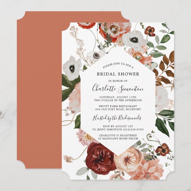 Marsala Pink Terracotta Floral Bridal Shower Invitation (Front/Back)