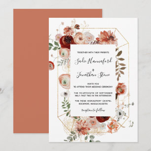 Marsala Pink Terracotta Floral Geometric Wedding I Invitation