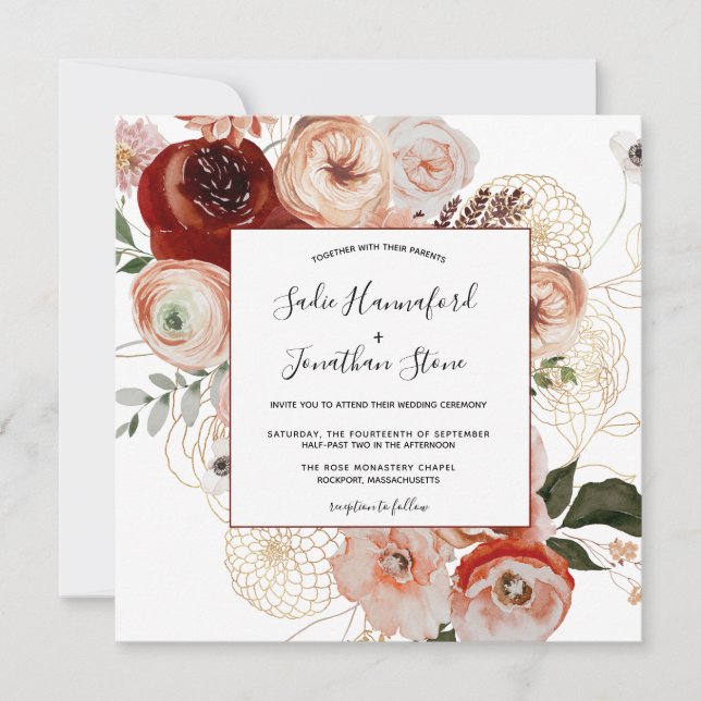 Marsala Pink Terracotta Orange Floral Wedding  Inv Invitation (Front)