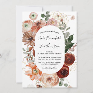 Marsala Pink Terracotta Orange Floral Wedding  Invitation