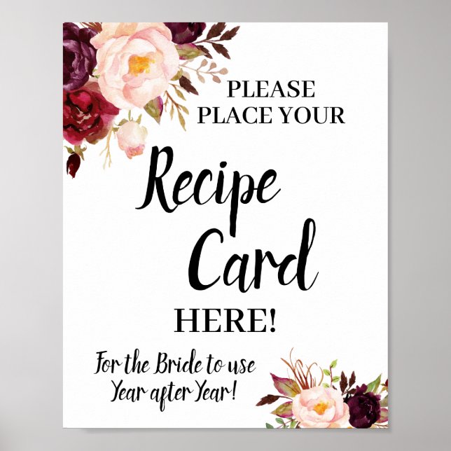 Marsala Place Recipe Card Bridal Shower Sign (Front)