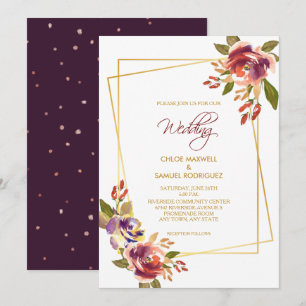 Marsala Plum Roses Floral Wedding Invitation