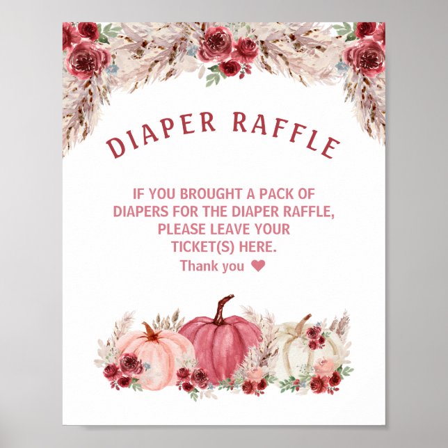 Marsala Pumpkin Baby Shower Diaper Raffle Sign (Front)