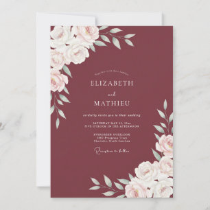 Marsala Ranunculus Dusty Eucalyptus Wedding Invitation
