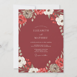 Marsala Ranunculus Eucalyptus Wedding Invitation