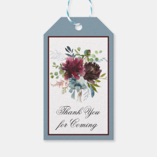 Marsala Red and Blue Floral Thank You Gift Tags